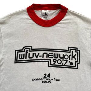 WFUV 90.7 T Shirt NYC Radio Station White Red Ringer Fordham Bronx Small Fordham